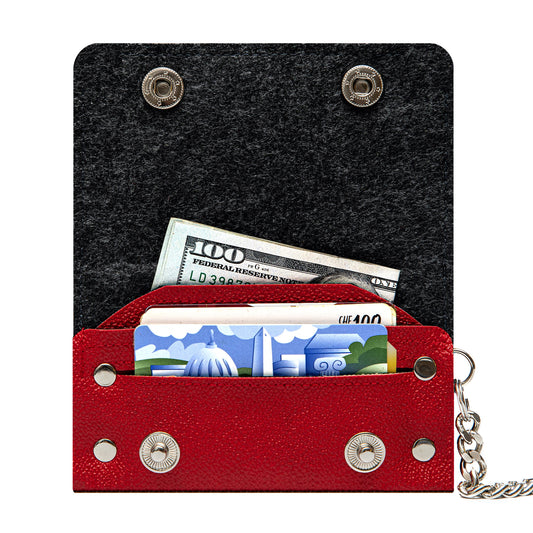 Handcrafted Biker Wallet with Detachable Chain - Cruelty-Free and Fashionably Functional - Red Faux Leather