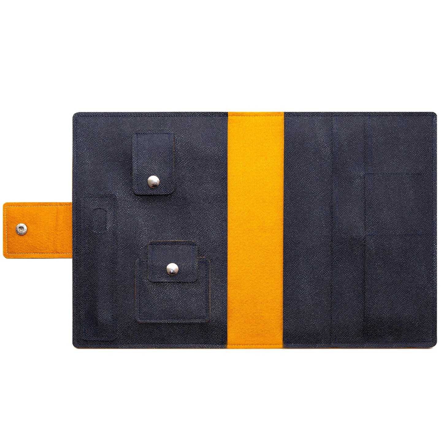 Handmade Folio Cover for iPad/Pro/Air - Navy & Mustard Faux Leather