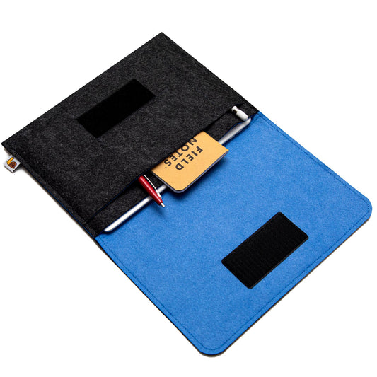 Premium Felt iPad Cover: Ultimate Protection with Accessories Pocket - Charcoal & Blue