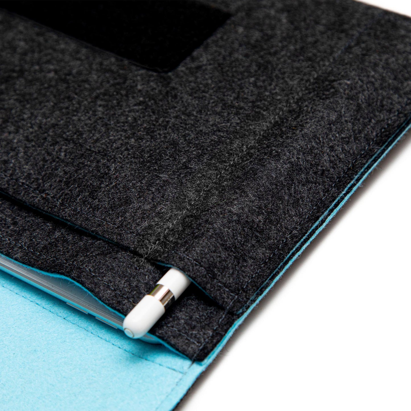 Premium Felt iPad Cover: Ultimate Protection with Accessories Pocket - Charcoal & Sky Blue