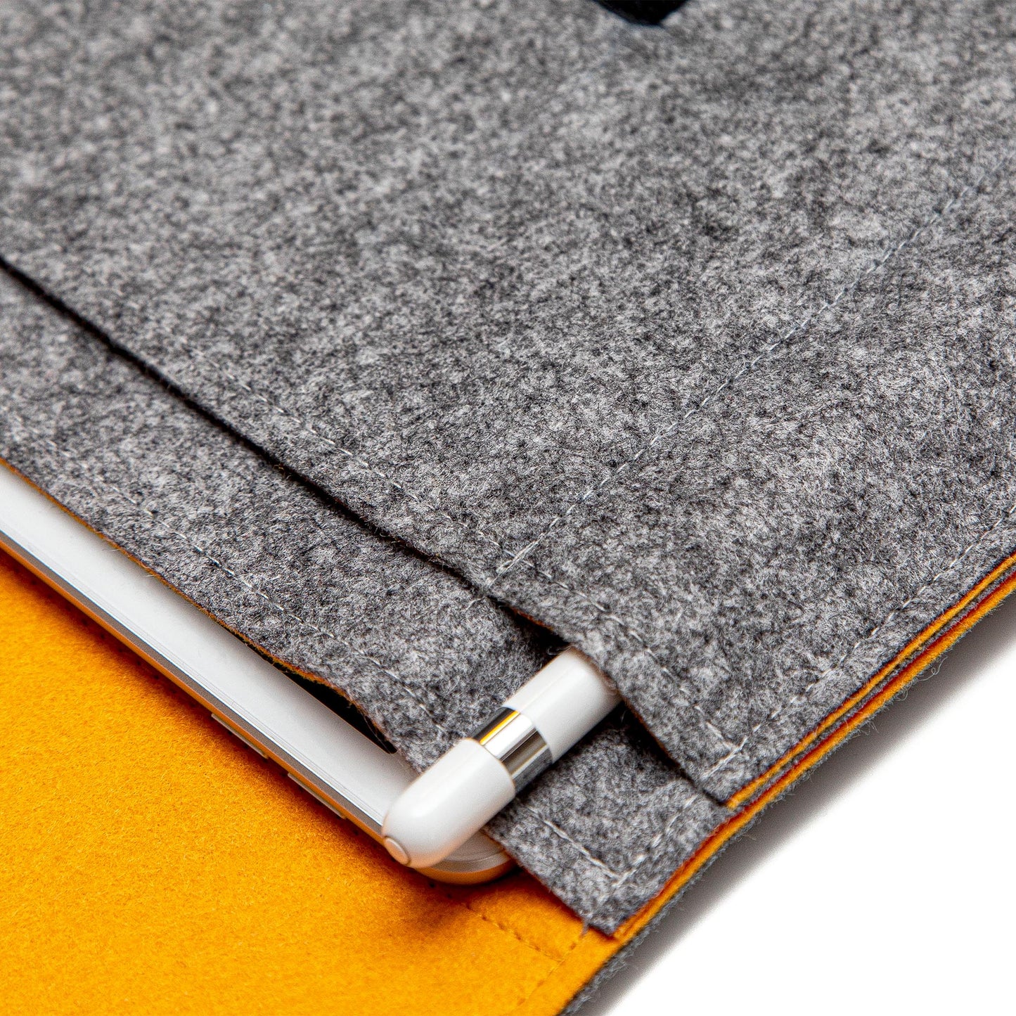 Premium Felt iPad Cover: Ultimate Protection with Accessories Pocket - Grey & Light Orange