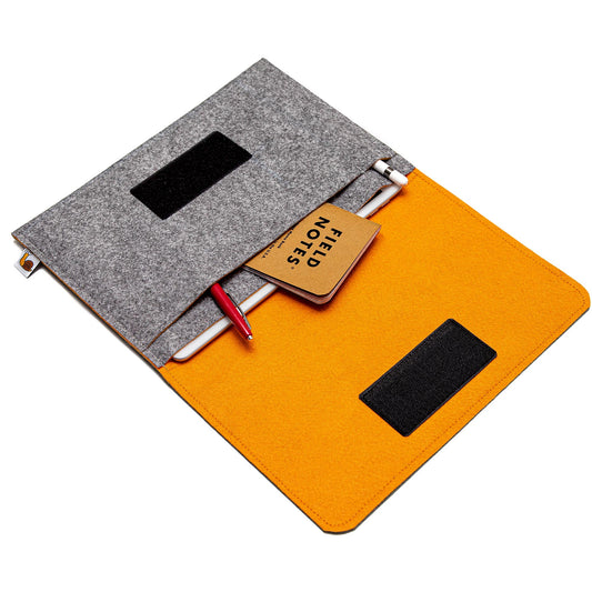 Premium Felt iPad Cover: Ultimate Protection with Accessories Pocket - Grey & Light Orange