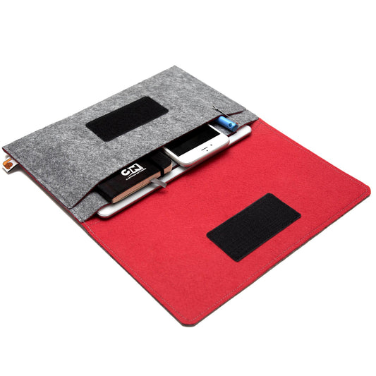 Premium Felt iPad Cover: Ultimate Protection with Accessories Pocket - Grey & Red