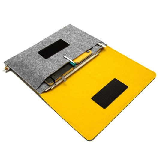 Premium Felt iPad Cover: Ultimate Protection with Accessories Pocket - Grey & Yellow