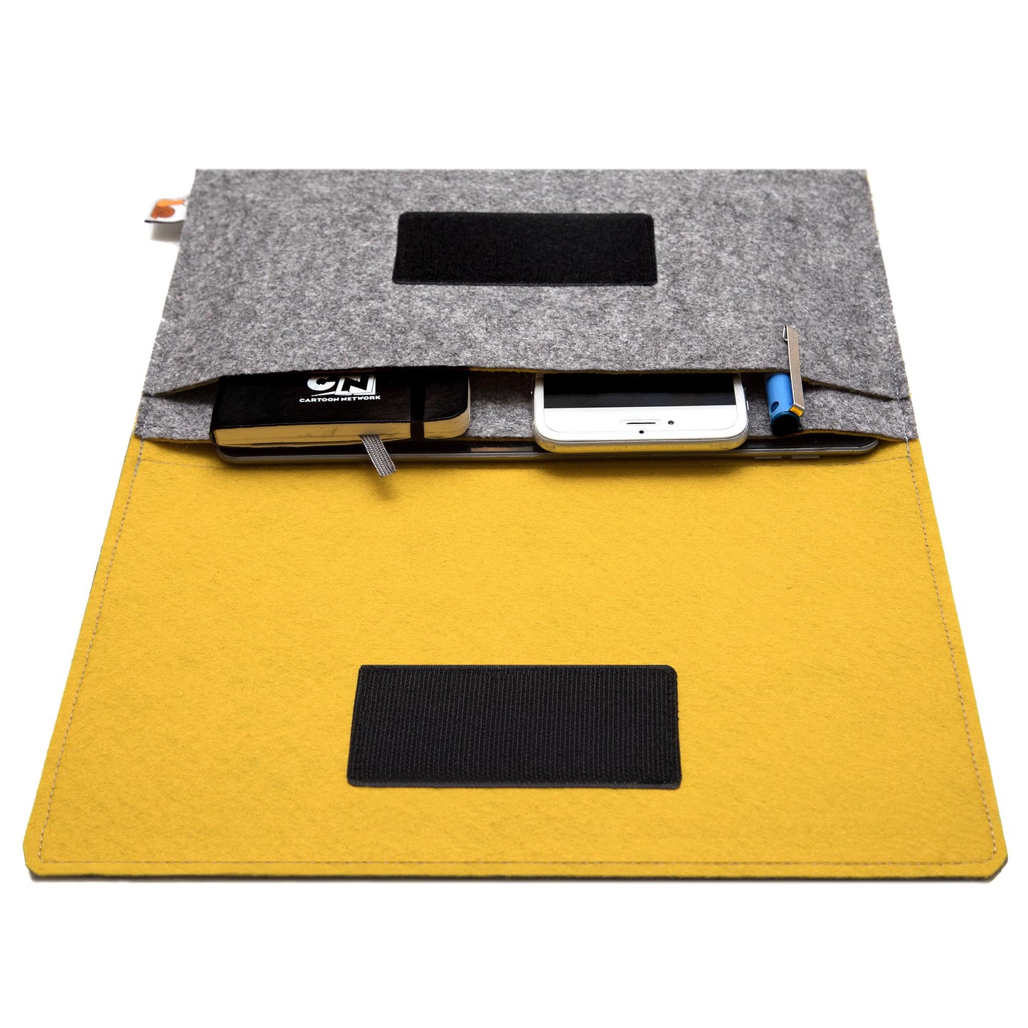 Premium Felt iPad Cover: Ultimate Protection with Accessories Pocket - Grey & Yellow