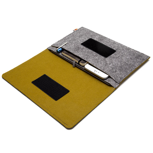 Premium Felt iPad Cover: Ultimate Protection with Accessories Pocket - Grey & Dark Golden Rot
