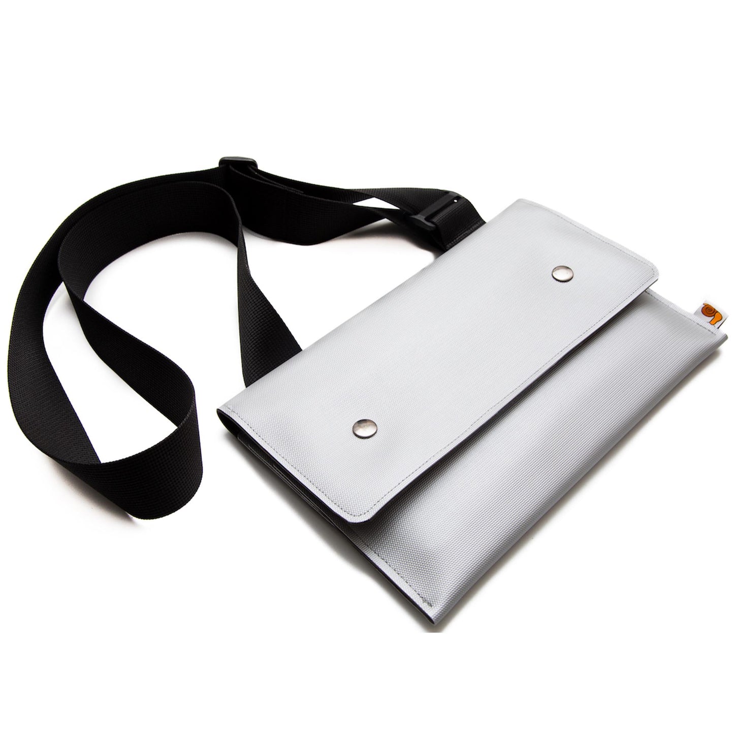 iPad Messenger Bag with Shoulder Strap - Silver Faux Leather