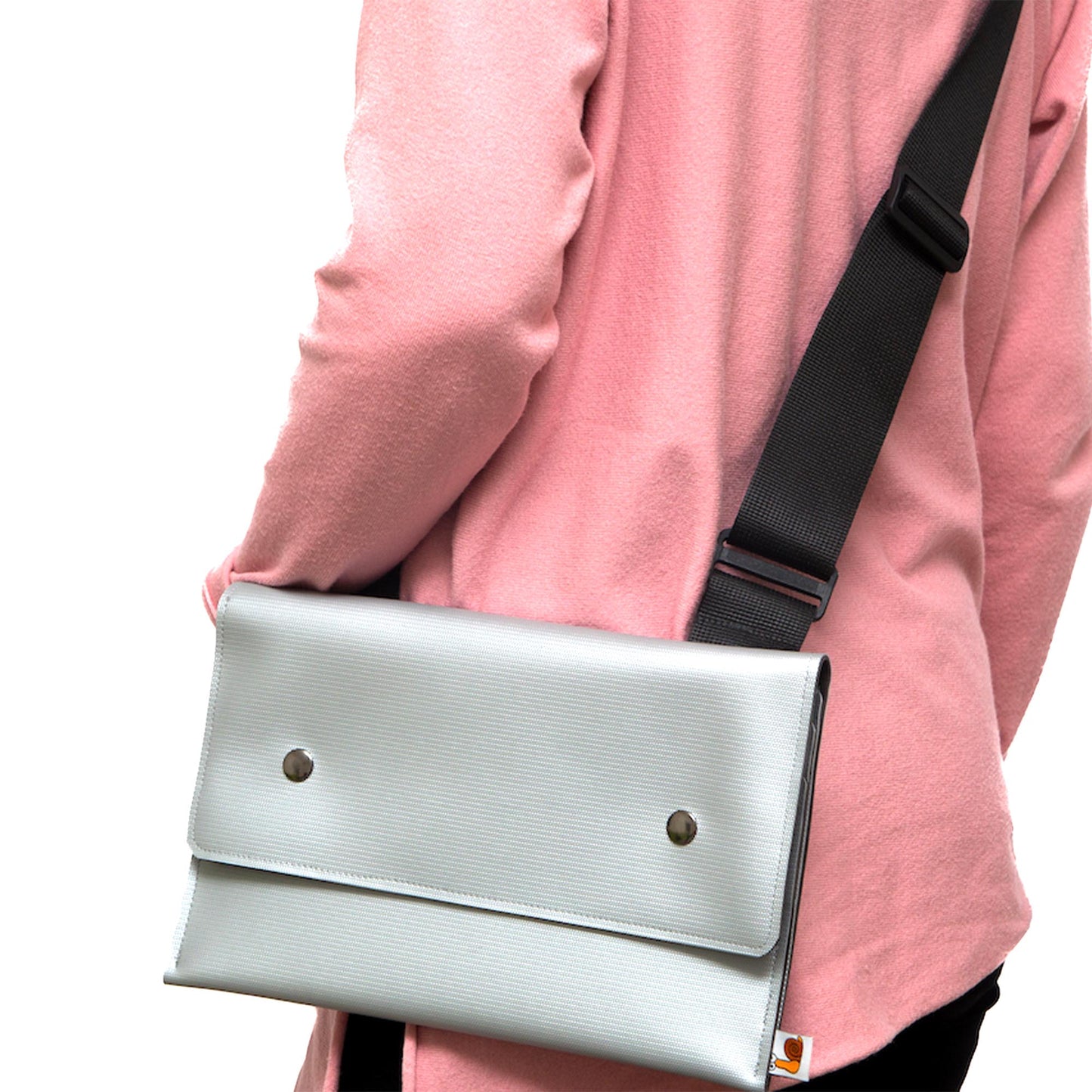 iPad Messenger Bag with Shoulder Strap - Silver Faux Leather