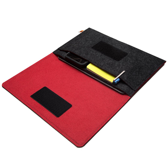 Premium Felt iPad Cover: Ultimate Protection with Accessories Pocket - Charcoal & Red