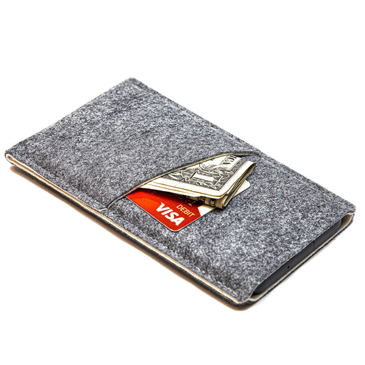 Premium Felt iPhone Sleeve with Card Pocket - Grey & Cream