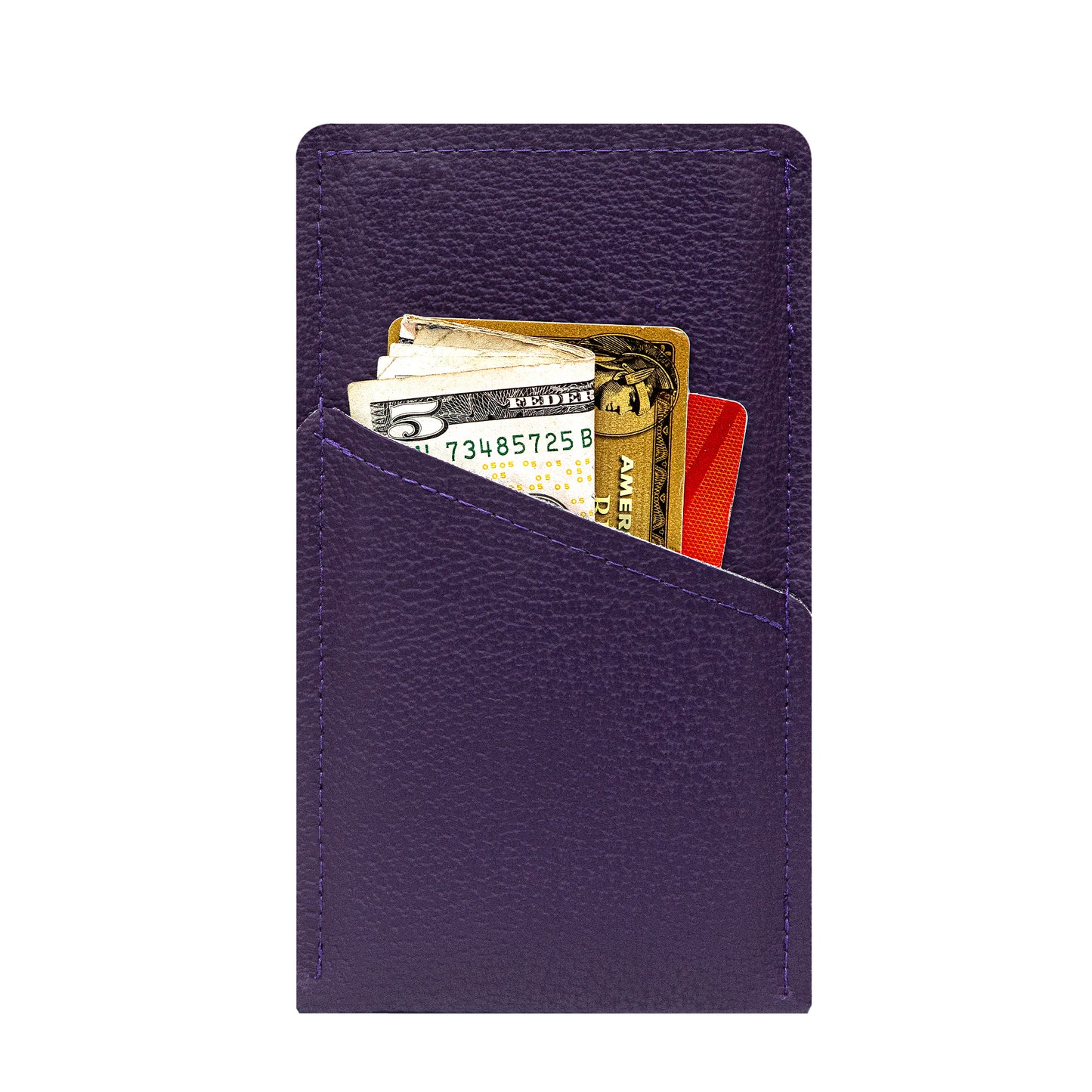 Modern Faux Leather iPhone Sleeve with Card Pocket – Plum Purple