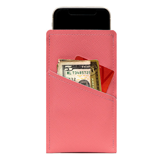 Modern Faux Leather iPhone Sleeve with Card Pocket – Blush Pink