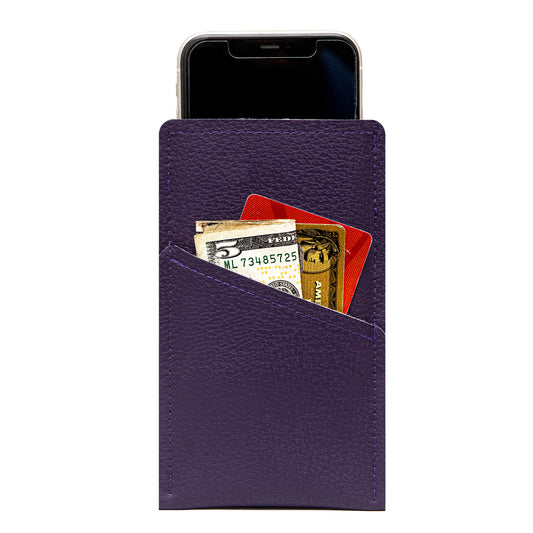 Modern Faux Leather iPhone Sleeve with Card Pocket – Plum Purple