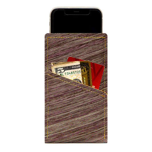 Modern Faux Leather iPhone Sleeve with Thin Purple Striped Design and Card Pocket