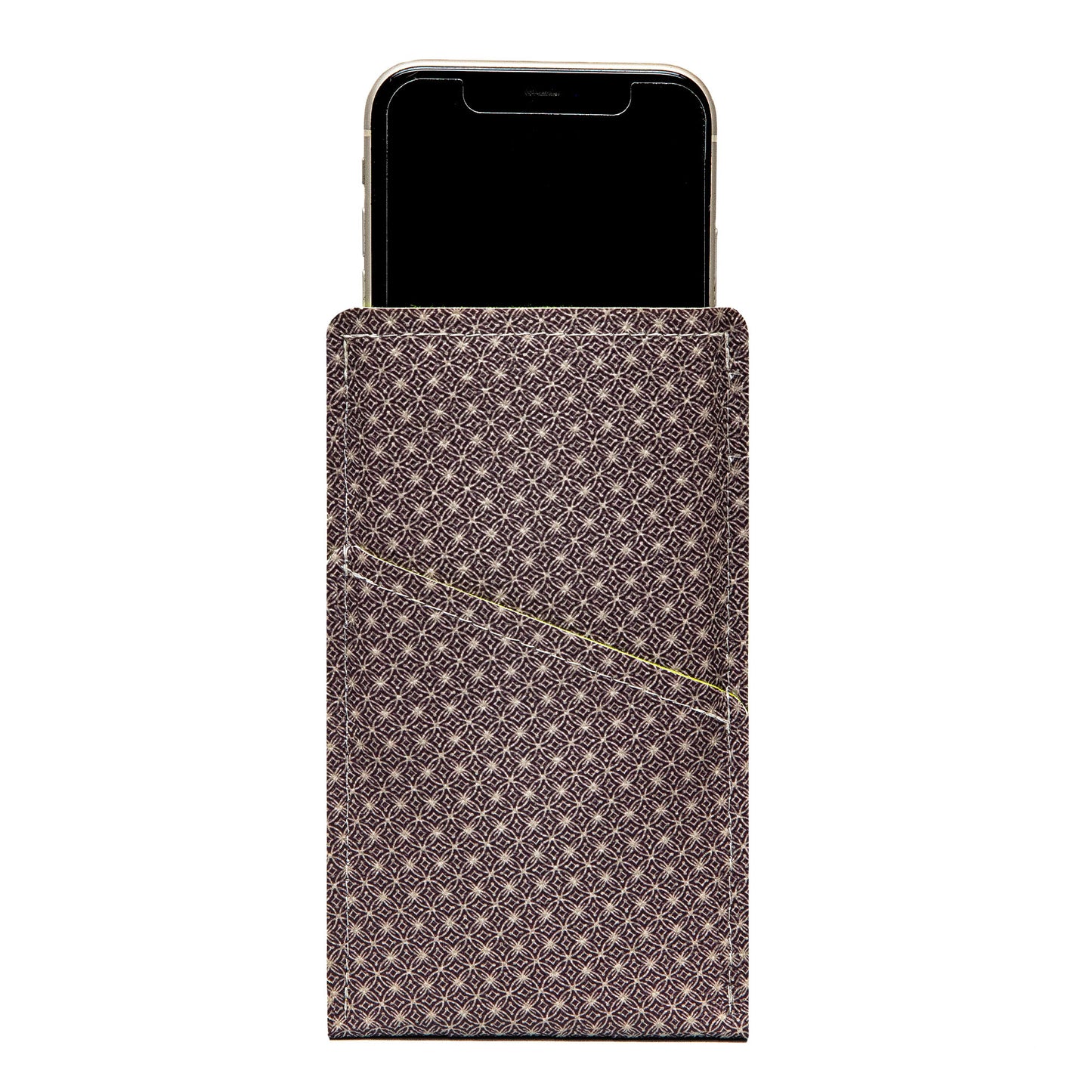 Modern Faux Leather iPhone Sleeve with Abstract Eggplant Pattern Design and Card Pocket