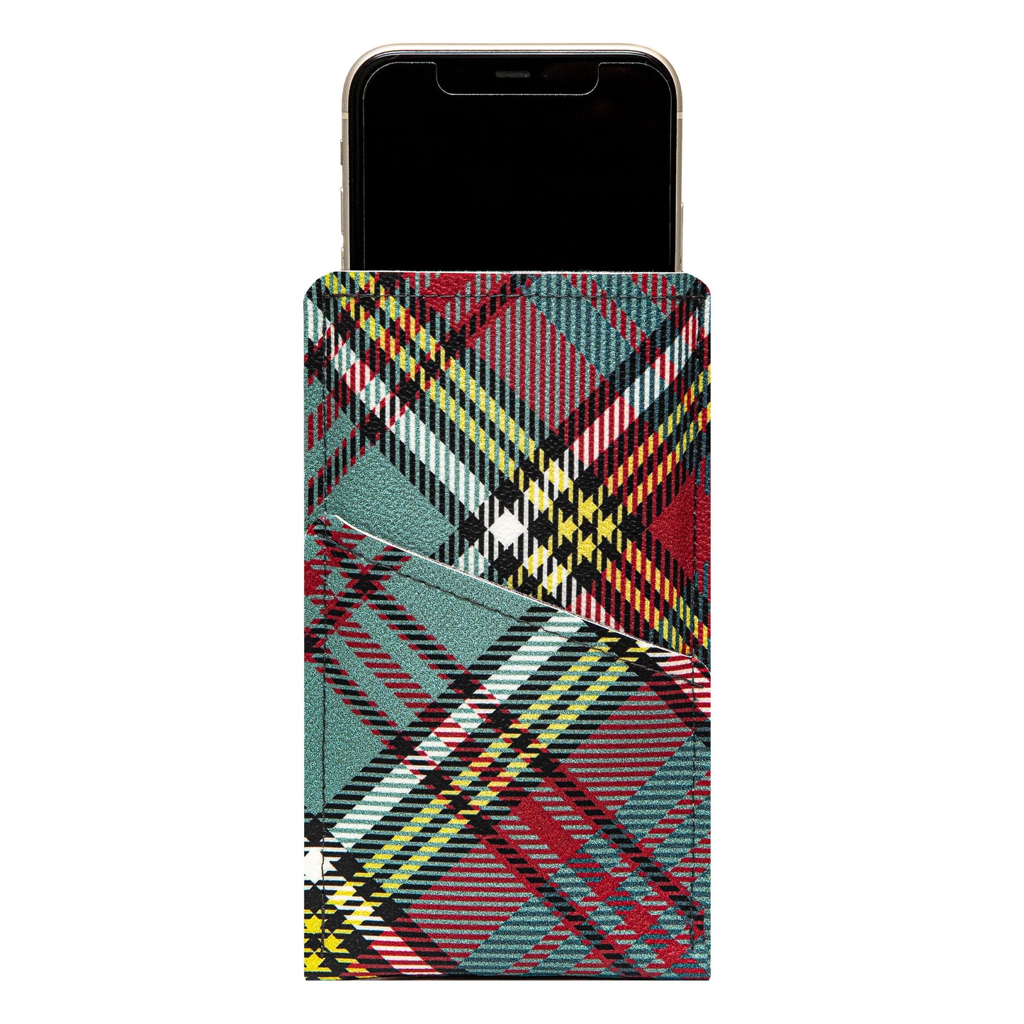 Modern Faux Leather iPhone Sleeve with Vibrant Colored Lines Design and Card Pocket