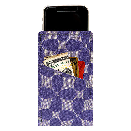 Modern Faux Leather iPhone Sleeve with Purple Abstract Pattern Design and Card Pocket