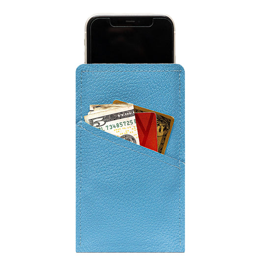 Modern Faux Leather iPhone Sleeve with Card Pocket – Sky Blue