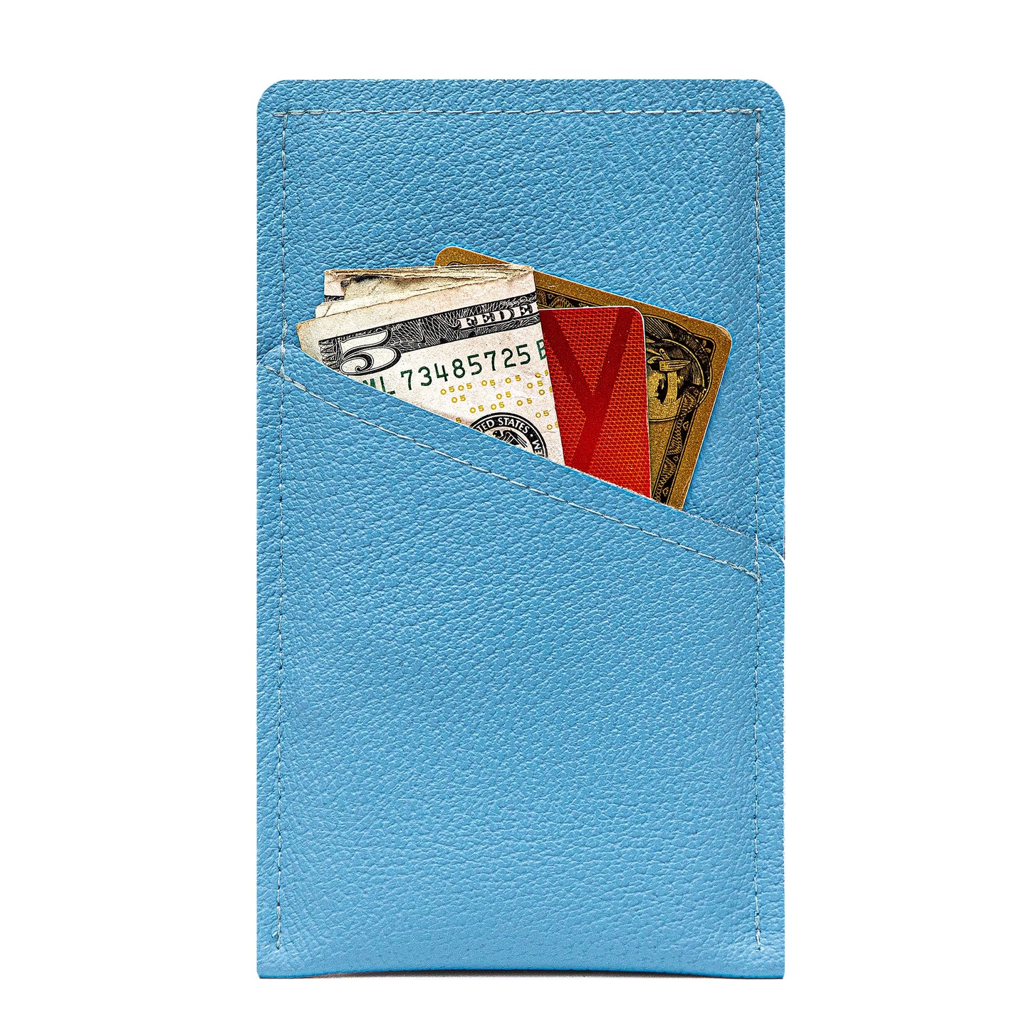 Modern Faux Leather iPhone Sleeve with Card Pocket – Sky Blue