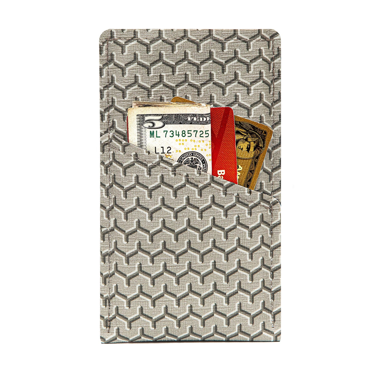 Modern Faux Leather iPhone Sleeve with Abstract Grey Geometric Design and Card Pocket