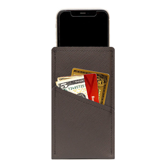 Modern Faux Leather iPhone Sleeve with Card Pocket – Espresso Brown