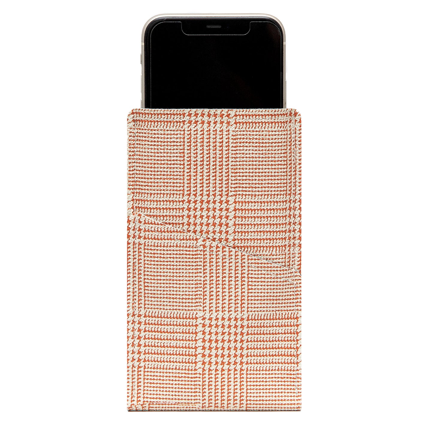 Modern Faux Leather iPhone Sleeve with Cream and Orange Striped Design and Card Pocket