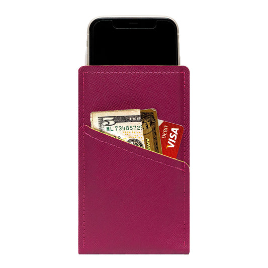 Modern Faux Leather iPhone Sleeve with Card Pocket – Burgundy Red