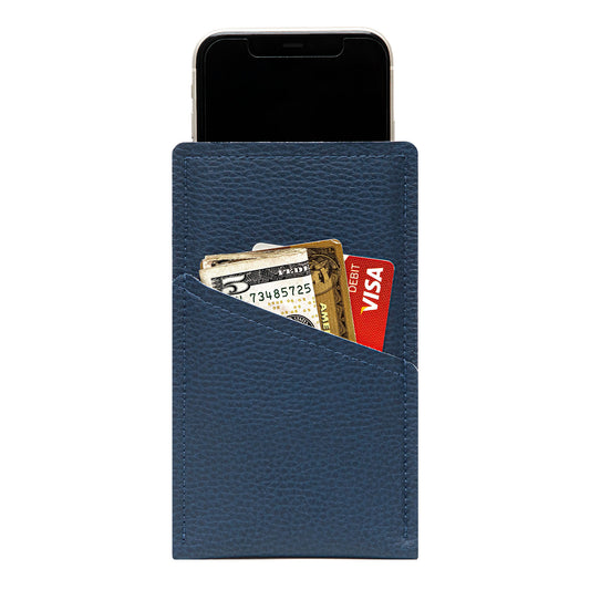 Modern Faux Leather iPhone Sleeve with Card Pocket – Navy Blue
