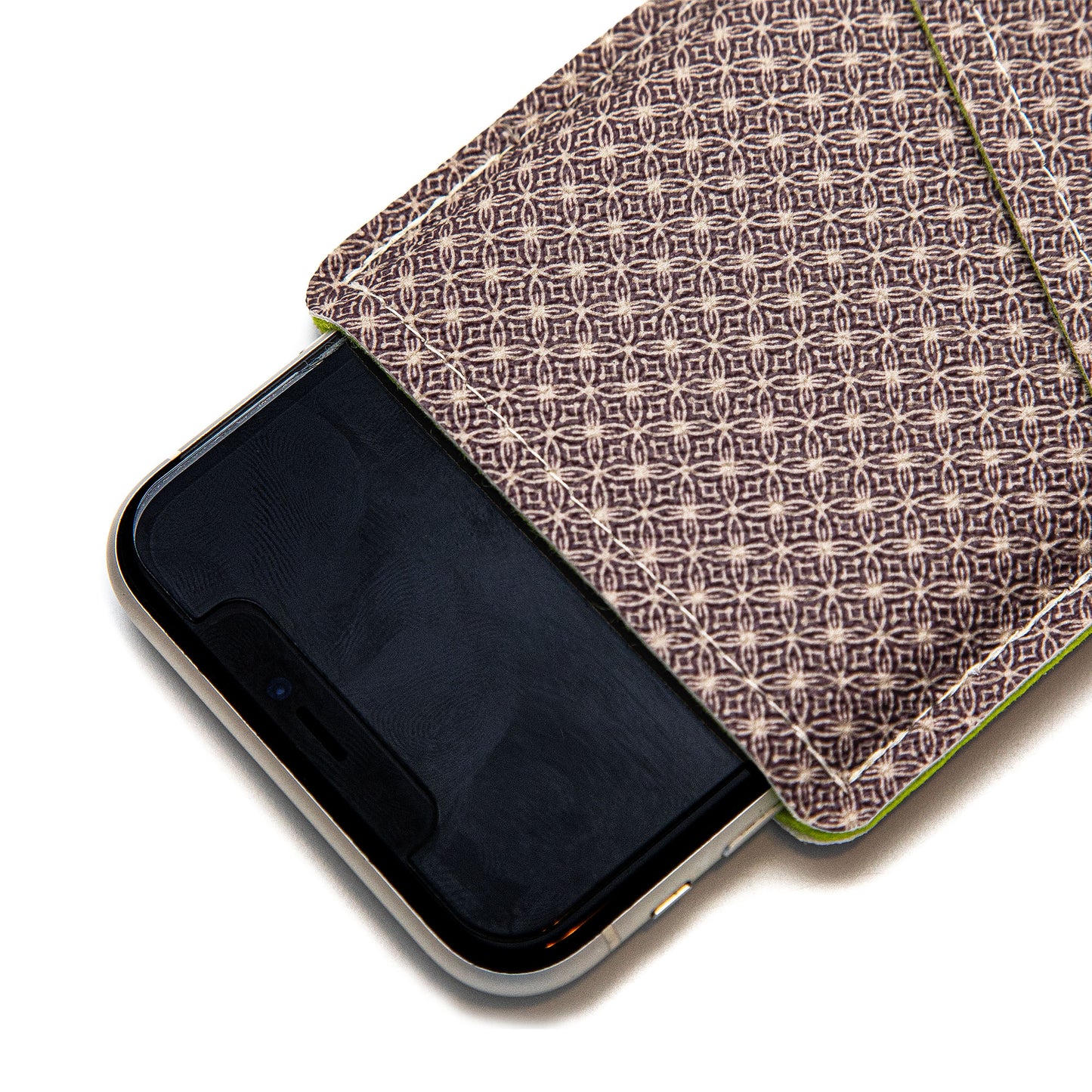 Modern Faux Leather iPhone Sleeve with Abstract Eggplant Pattern Design and Card Pocket