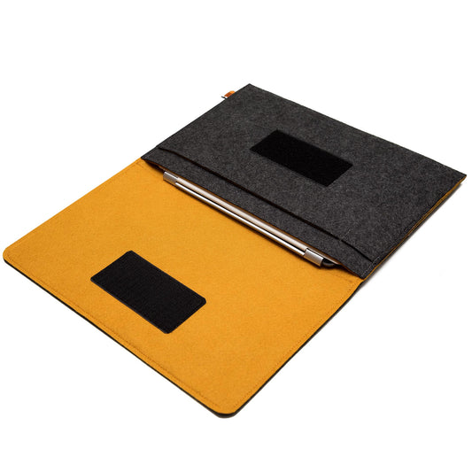 Premium Felt iPad Cover: Ultimate Protection with Accessories Pocket - Charcoal & Mustard