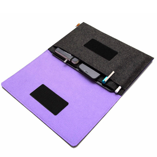 Premium Felt iPad Cover: Ultimate Protection with Accessories Pocket - Charcoal & Purple
