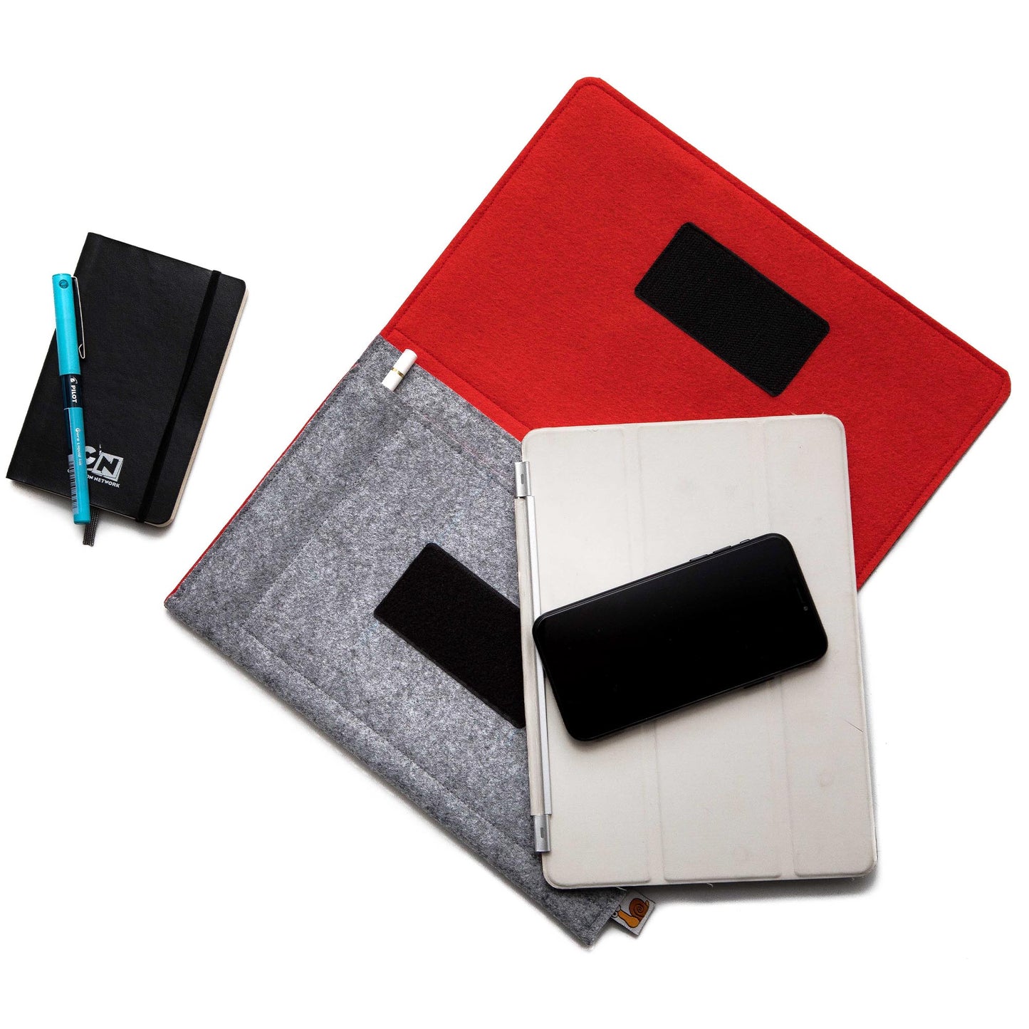 Premium Felt iPad Cover: Ultimate Protection with Accessories Pocket - Grey & Red