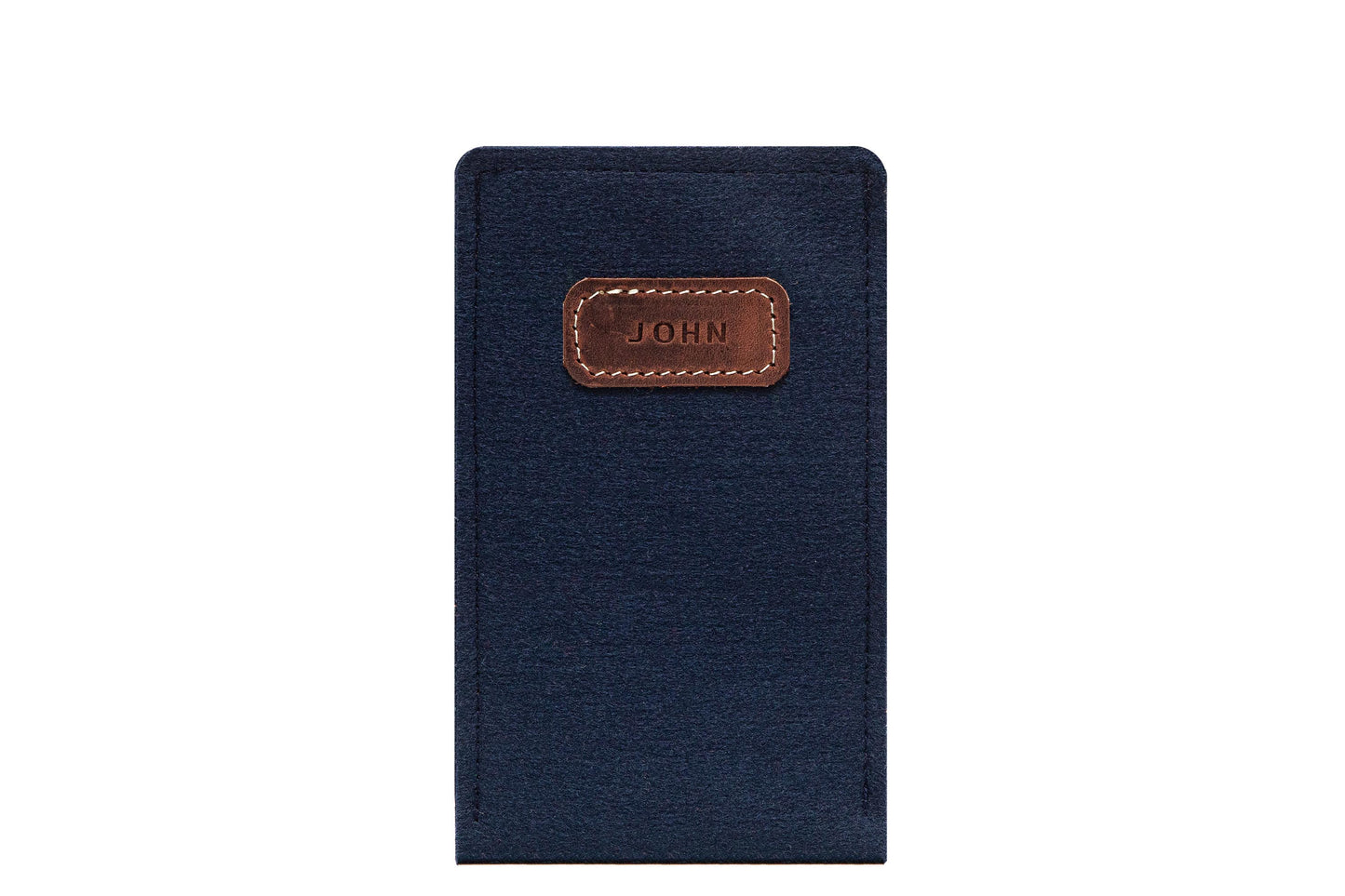 Personalized Felt & Leather iPhone Sleeve: Navy Blue Sophistication