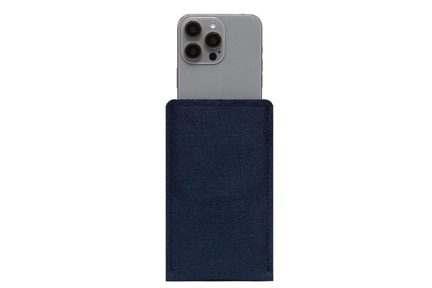 Personalized Felt & Leather iPhone Sleeve: Navy Blue Sophistication