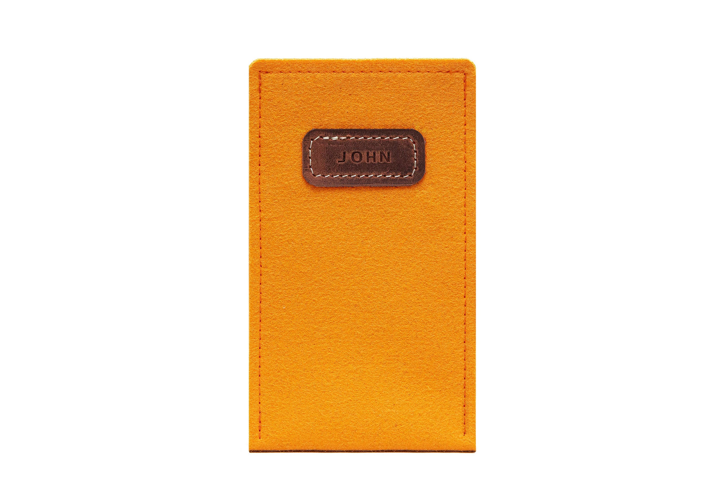 Personalized Felt & Leather iPhone Sleeve: Bright Yellow Orange Vibrance