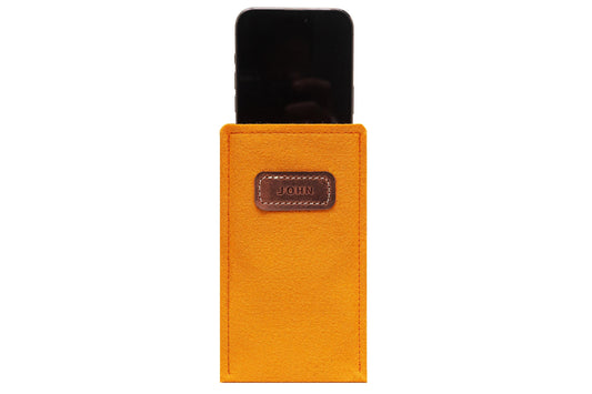Personalized Felt & Leather iPhone Sleeve: Bright Yellow Orange Vibrance