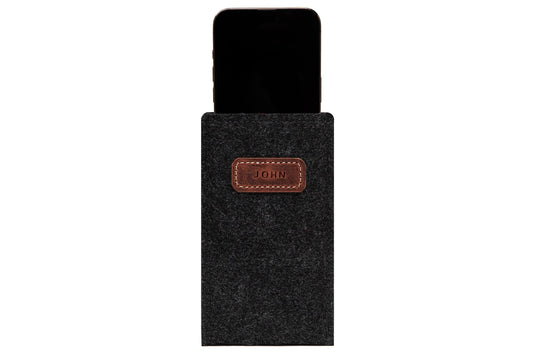 Personalized Felt & Leather iPhone Sleeve: Charcoal Black Classic
