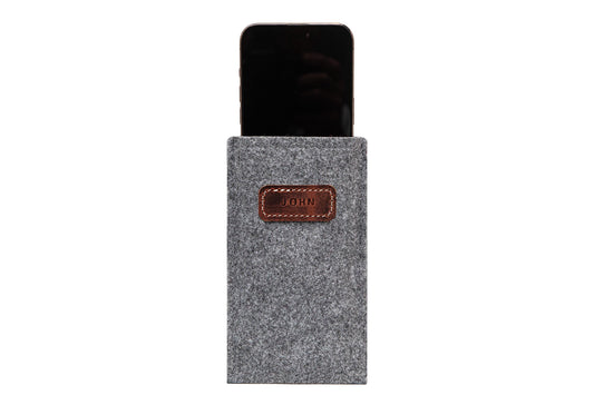 Personalized Felt & Leather iPhone Sleeve: Grey Elegance