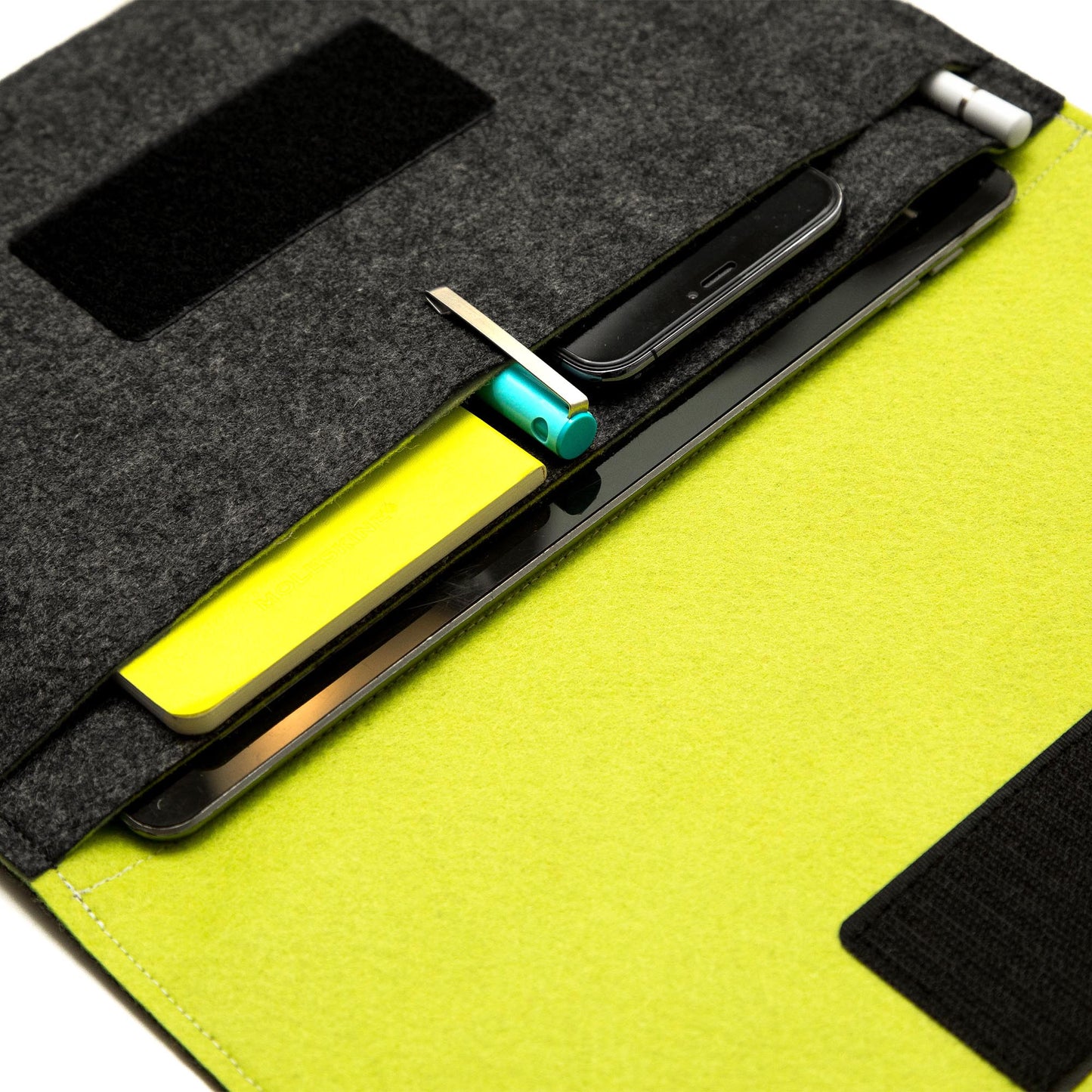 Premium Felt iPad Cover: Ultimate Protection with Accessories Pocket - Charcoal & Lime