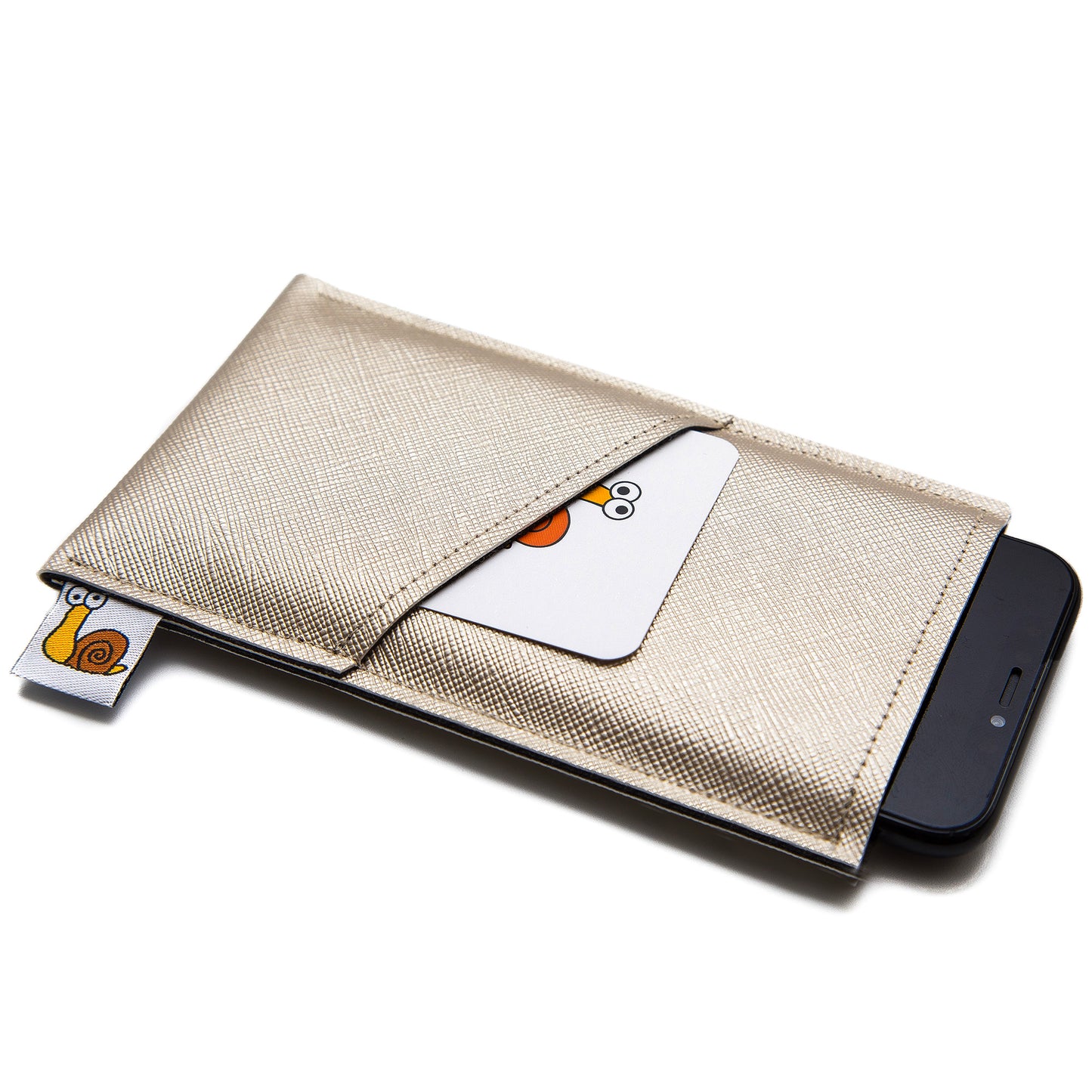Modern Faux Leather iPhone Sleeve with Card Pocket – Champagne Gold
