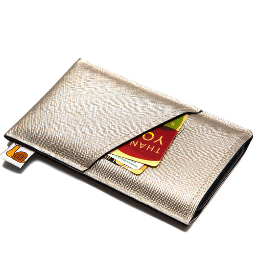 Modern Faux Leather iPhone Sleeve with Card Pocket – Champagne Gold