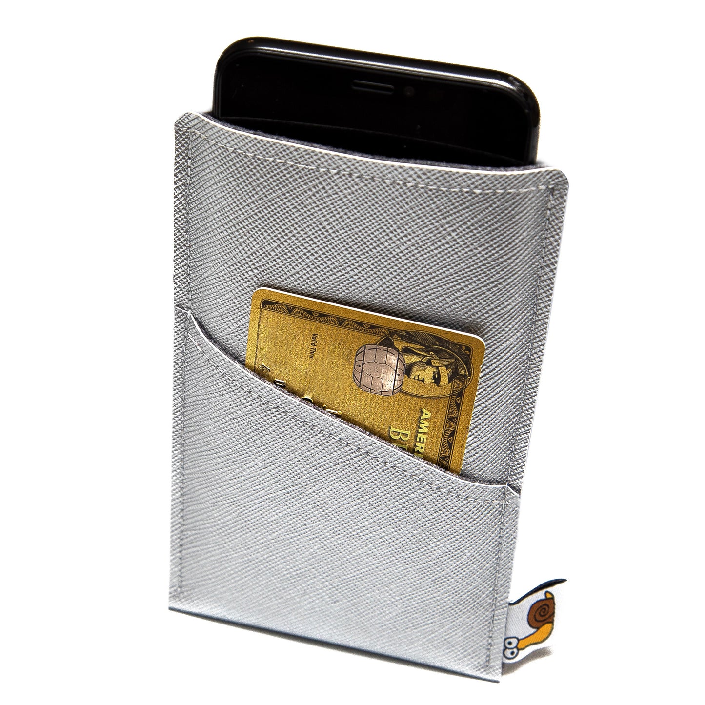 Modern Faux Leather iPhone Sleeve with Card Pocket – Sterling Silver