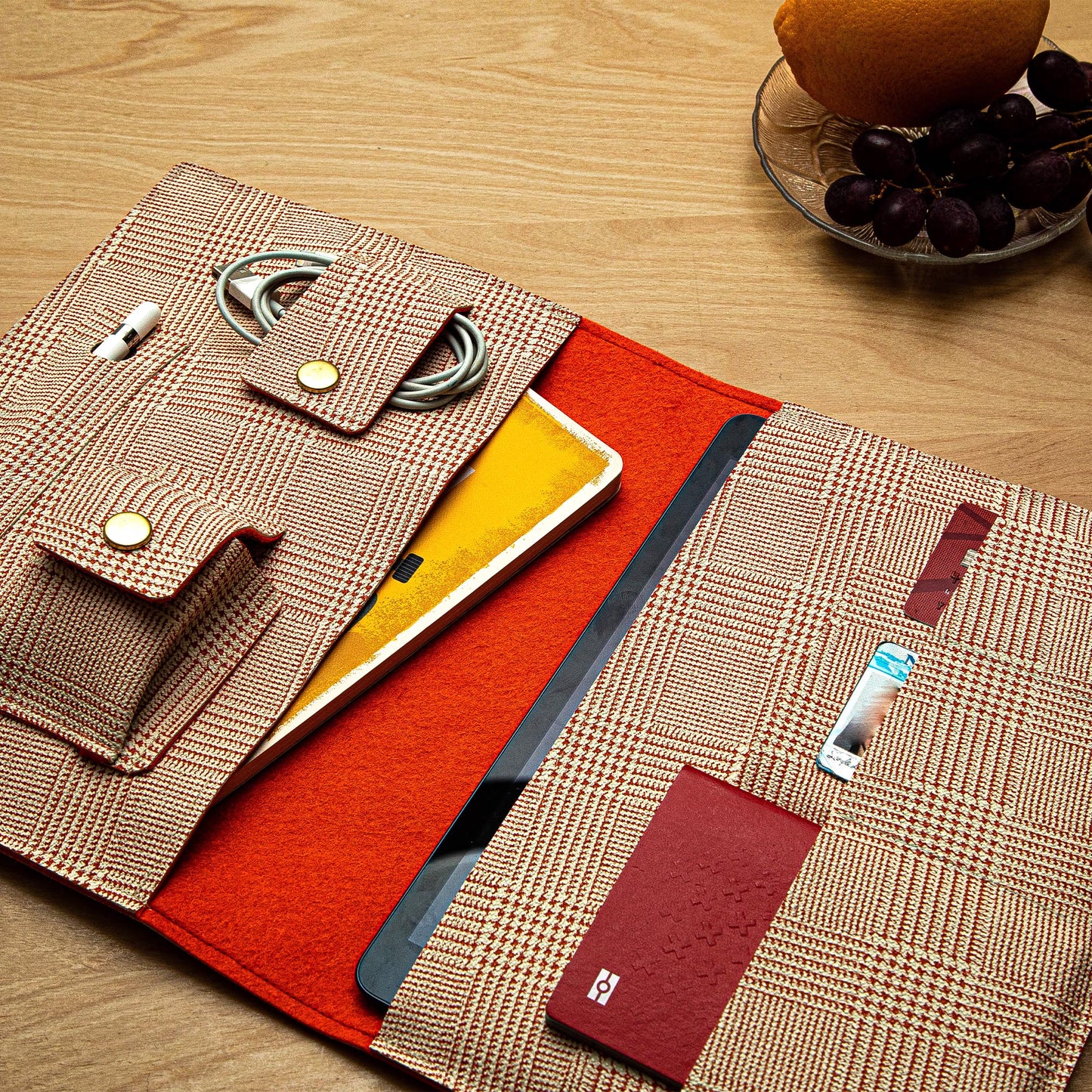 Handmade Folio Cover for iPad/Pro/Air - Cream and Orange Striped Faux Leather