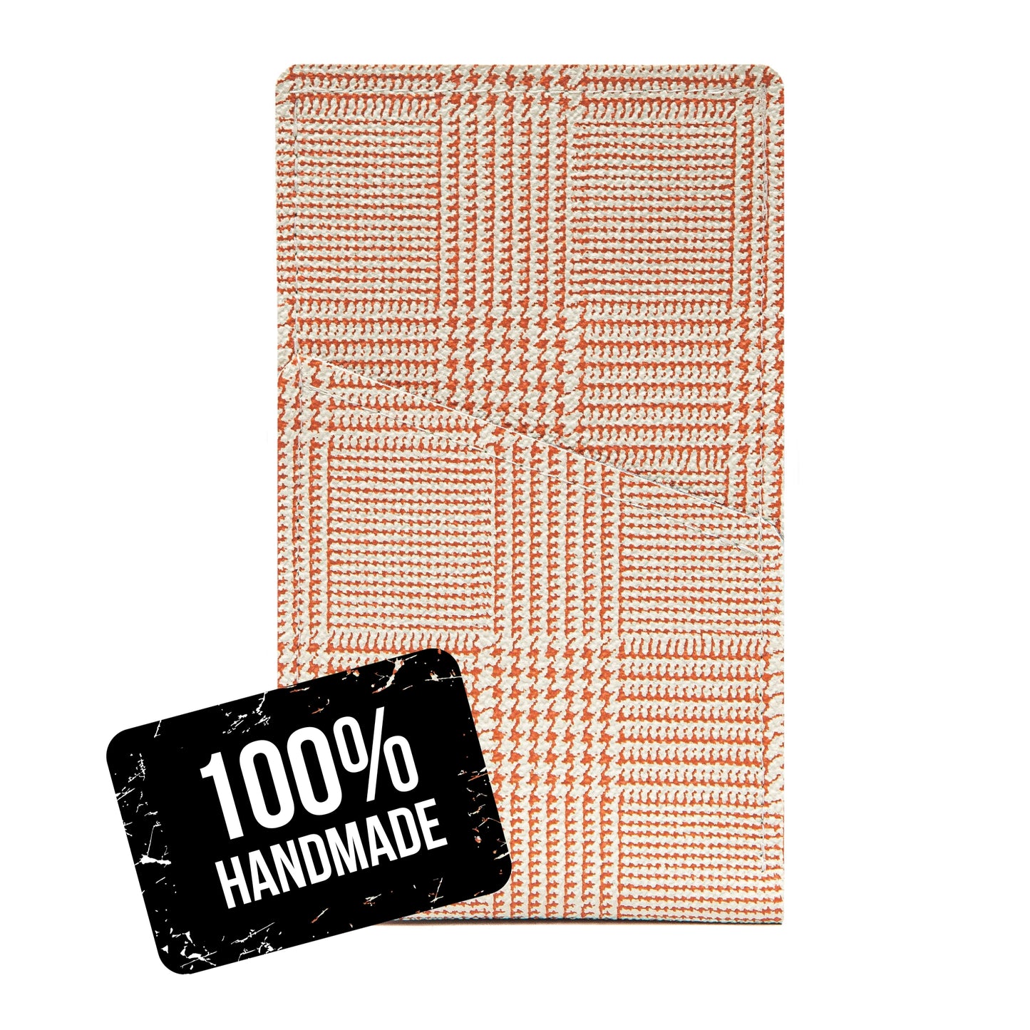 Modern Faux Leather iPhone Sleeve with Cream and Orange Striped Design and Card Pocket