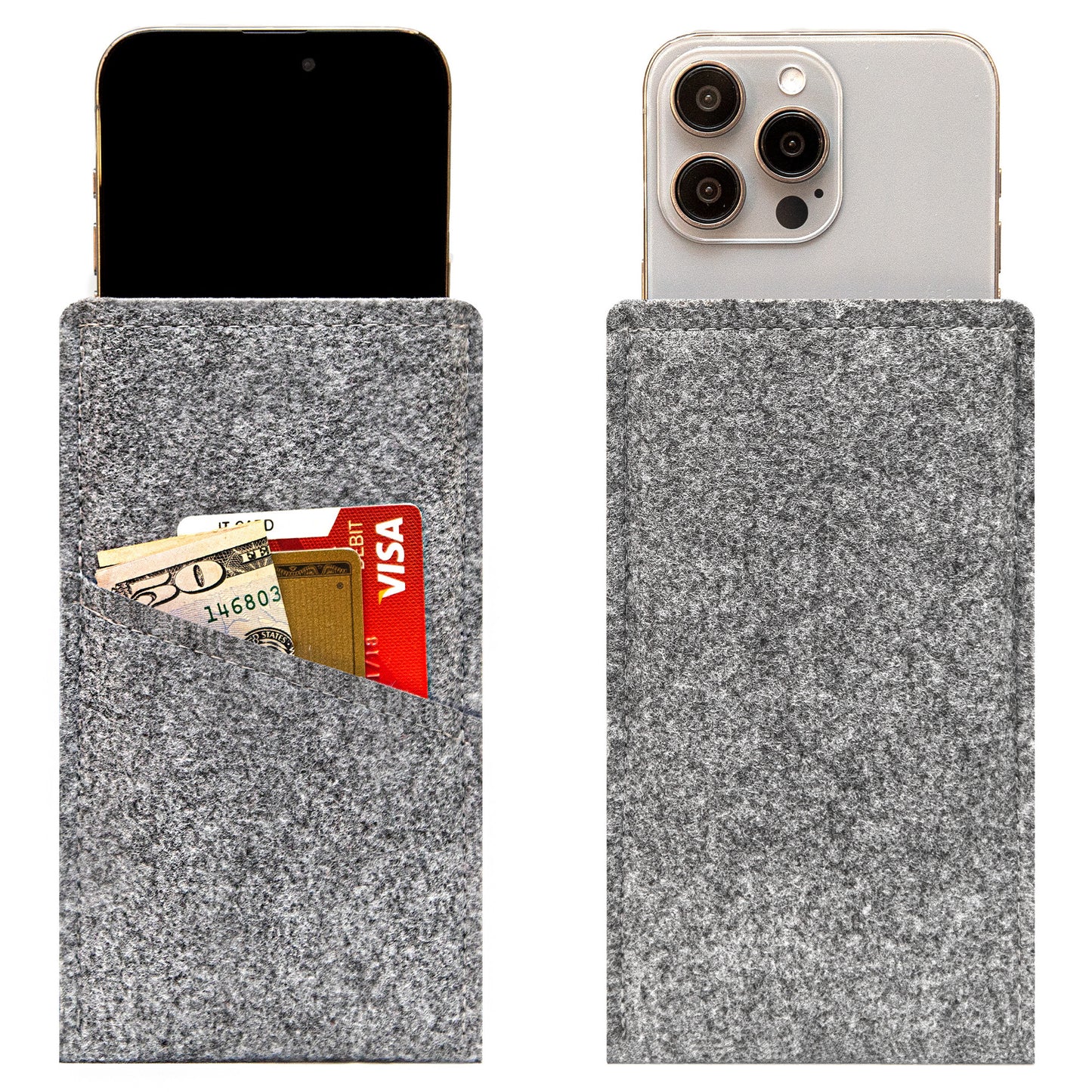 Premium Felt iPhone Sleeve with Card Pocket - Grey & Mustard