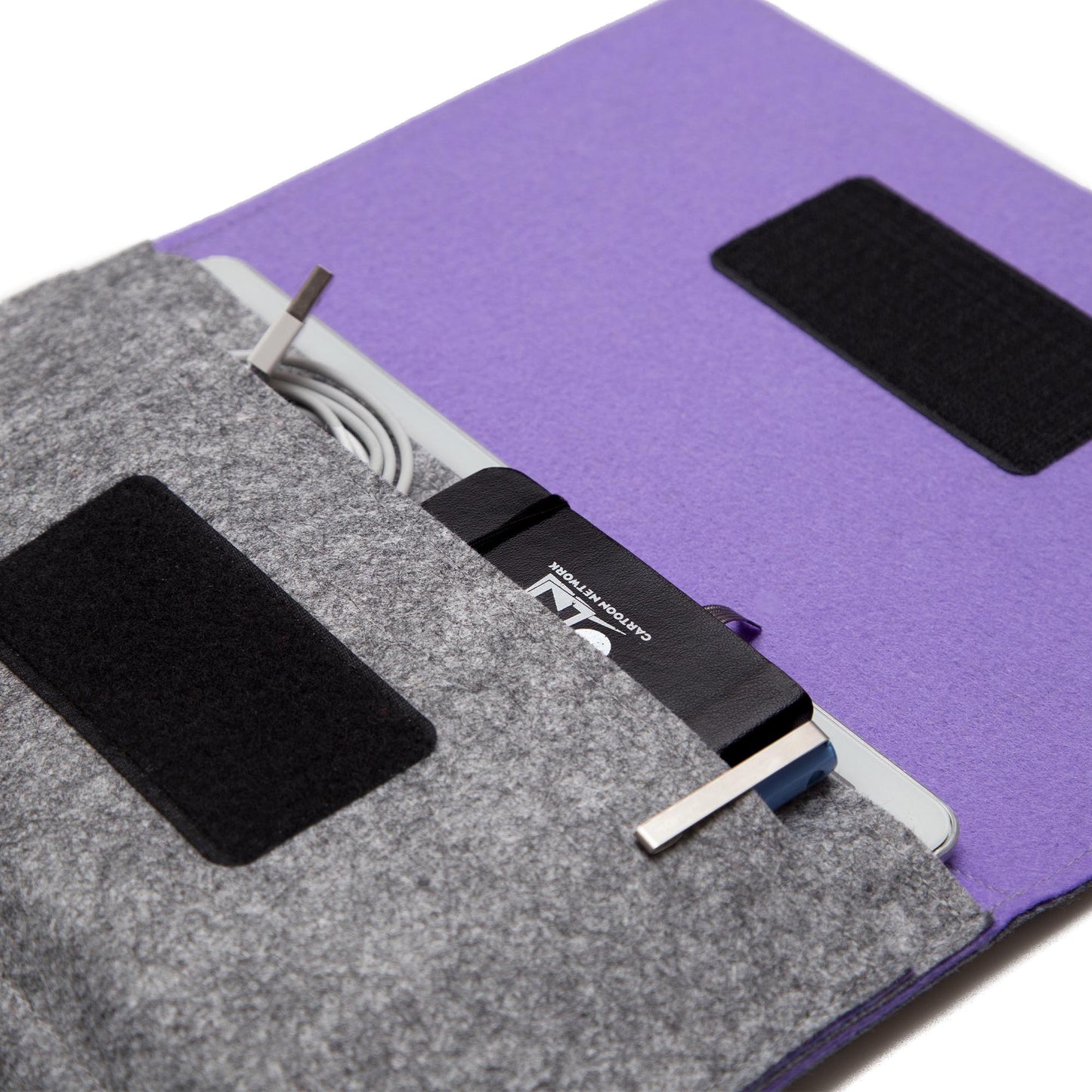 Premium Felt iPad Cover: Ultimate Protection with Accessories Pocket - Grey & Purple