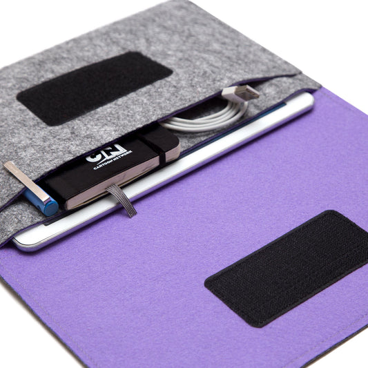Premium Felt iPad Cover: Ultimate Protection with Accessories Pocket - Grey & Purple