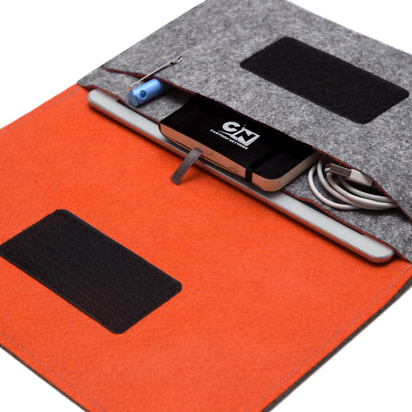 Premium Felt iPad Cover: Ultimate Protection with Accessories Pocket - Grey & Orange