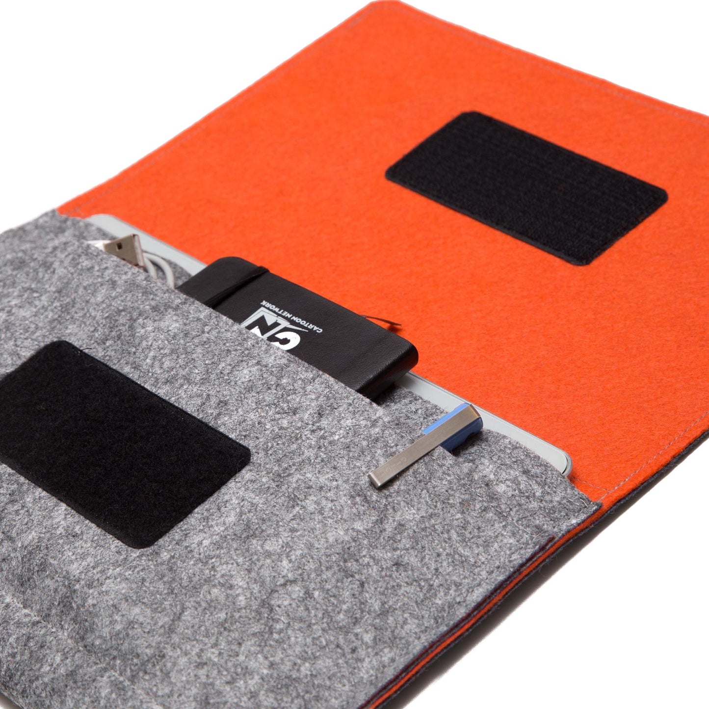 Premium Felt iPad Cover: Ultimate Protection with Accessories Pocket - Grey & Orange