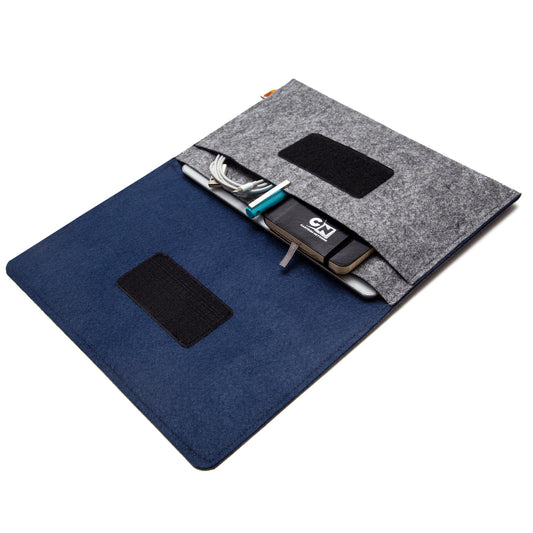 Premium Felt iPad Cover: Ultimate Protection with Accessories Pocket - Grey & Navy Blue